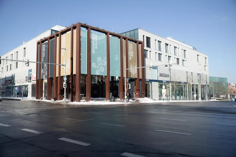 Banner an der Schwabengalerie in Stuttgart